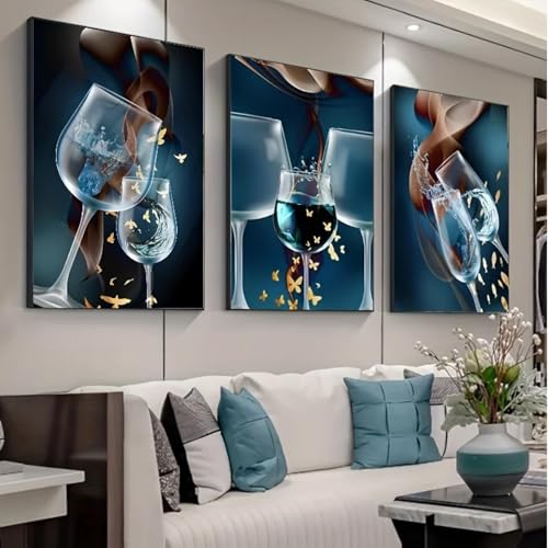 Tableau vin abstrait décoration murale pour salle à manger set de 3 toiles