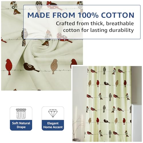 Image of Amazon Basics - Animal Print Light Filtering Curtains | 100% Cotton 150 TC | Set of 2 | 7 Feet | 115 x 210 cm | Cream | Eyelets & Tiebacks| Ideal for Bedroom and Living Room