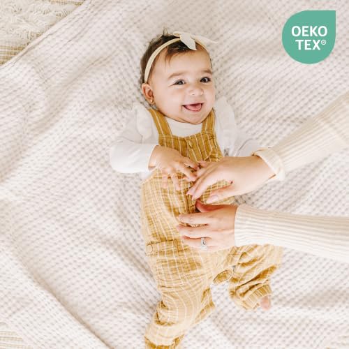 Image of Konssy Waffle Baby Blanket for Boys & Girls, Soft Newborn Swaddle Blanket | Waffle Knit, Cozy Crib Blanket Neutral for Nursery, Stroller & Toddler Bed, Machine Washable, 41 inch x 37 inch(Oat)