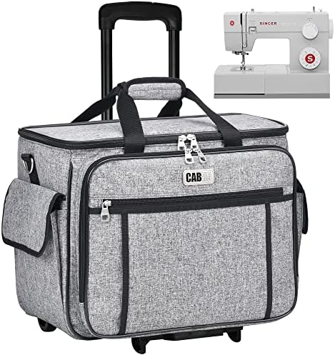 cab55 Rolling Sewing Machine Case, Detachable Rolling Sewing Machine Carrying Case on Wheels, Trolley Tote Bag with Removable Bottom Wooden Board for Most Standard Sewing Machine and Accessories