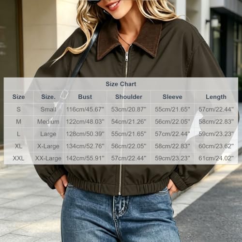 Womens Bomber Jacket Cropped Corduroy Collar Zip Up Pockets Lightweight - image 5