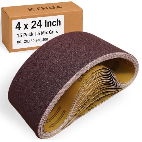 KTHUA 4x24 Sanding Belts 15 Pack 3 Each of 80/120/150/240/400 Grits