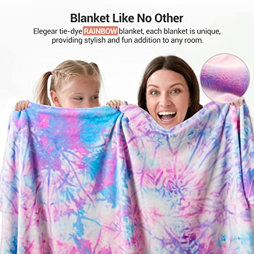Elegear Rainbow Throw Girls Blanket, Unique Tie-dye Flannel Blanket Super Soft Cute Decorative Floor Sofa Couch Throw Warm Cozy Fuzzy Blanket for Adults Kid's Gift - Image 4