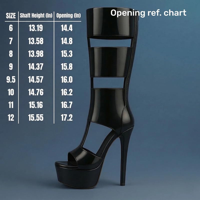 Image of Richealnana Women's Gladiator Knee-High Platform Heels-Stiletto Peep Toe Boots with Back Zipper for Club,Prom,Dance,Sexy