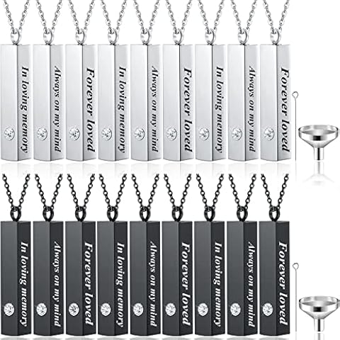 MTLEE 12 Pieces Urn Necklace for Ashes for Men Women Cremation Jewelry for Ashes Stainless Steel Small Keepsake Pendant for Human Ashes (Black,Silver) Cover
