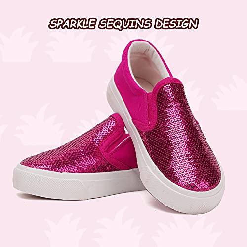 Toandon Toddler Girls Canvas Loafer Shoes Slip On Sneakers Baby Kids Sequins Glimmer Glitter Sparkle Low Top Non Slip Rubber Sole Lightweight Breathable Walking Outdoor Fashion Casual Pink Size 11 #TOP2