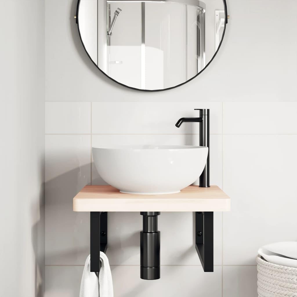 Mensola da parete per lavabo, 50 x 50 cm, in legno massello di