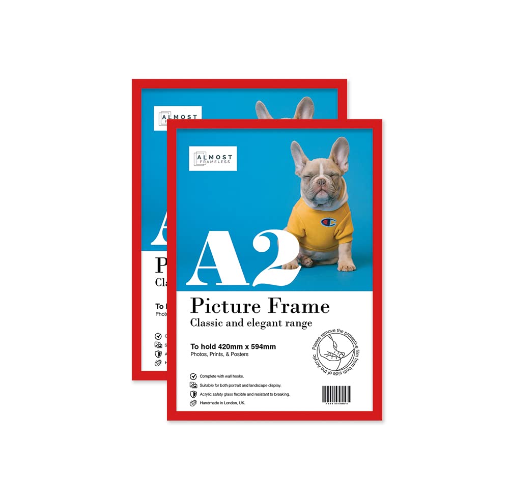Almost Frameless Red A2 Picture Frame Set Of 2, Display A2 Picture Gallery Wall, Poster, Photo, Artwork, Or Print,