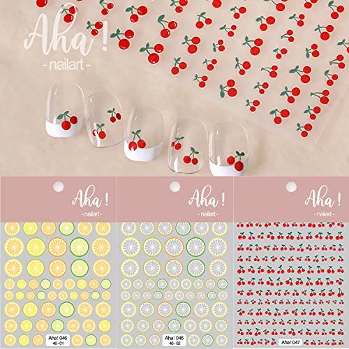 Fruit Nail Art Stickers Summer Lemon Cherry 3D Self-Adhesive Nail Decals Orange Grapefruit Manicure Decoration For Women And Girls(3Sheets) #TOP1