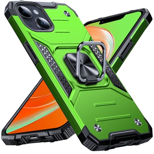 Image of Anqrp Designed for iPhone 14 Case, Military Grade Protective Phone Case Cover with Enhanced Metal Ring Kickstand [Support Magnet Mount] Compatible with iPhone 14 6.1, Grass Green
