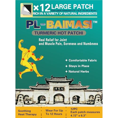 PL-Baimasi Turmeric Heat Patches, 4 Patches (Pack of 3) - Herbal Warming Patches for Muscle & Joint Comfort, Long-Lasting Heat Support
