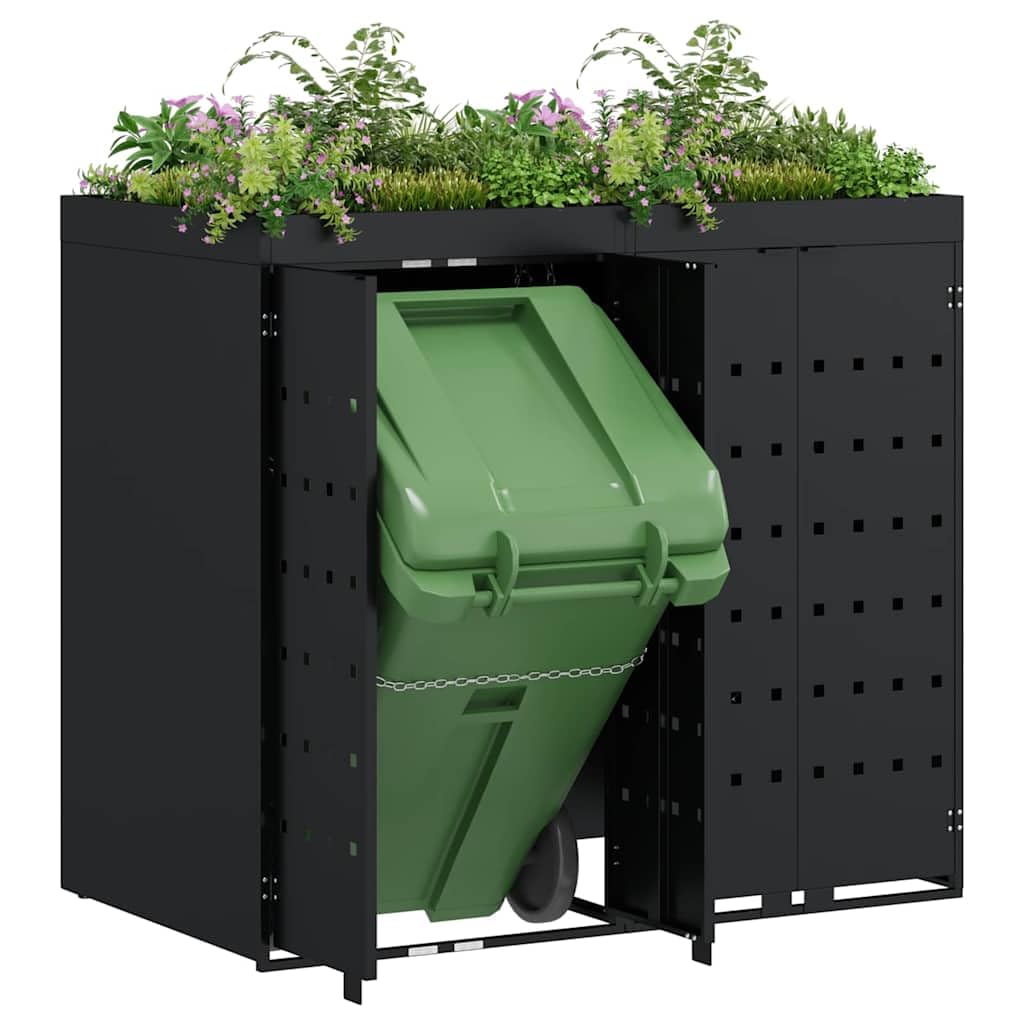 vidaXL Rangement de Poubelle à roulettes pour 2 poubelles Noir, Jardin et Terrasse, Enclos à déchets Moderne, Unité de Rangement écolo, Pot stylé, Solution Extensible