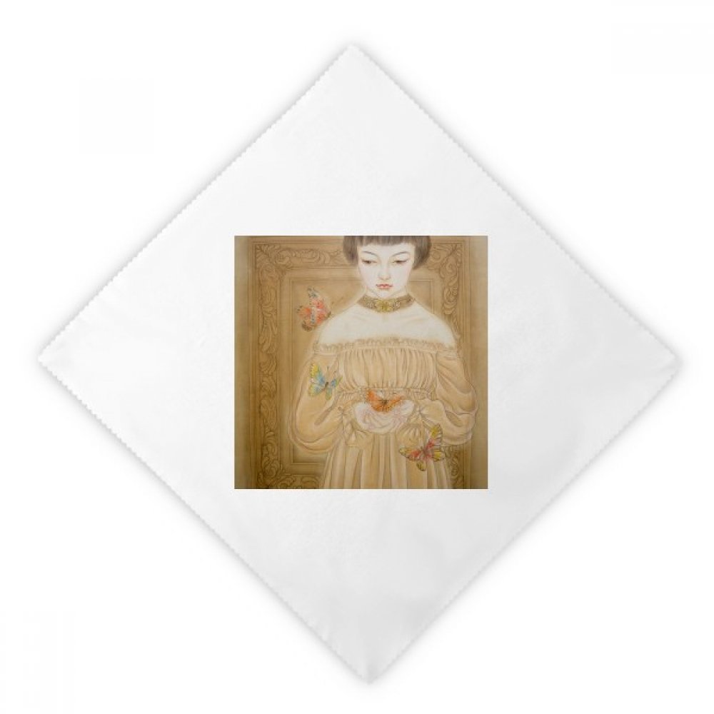 Napkins réutilisable en Tissu Blanc anti-gaspillage motif Peinture Chinoise 2Pcs
