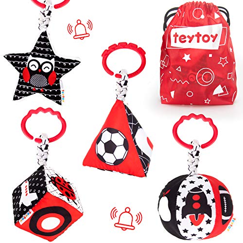 Image of teytoy High Contrast Baby Stroller Toy, Black and White Infant Pattern Toys with Rattle, Easy Clip Hanging Toys, Stroller Crib Carseat Toy, Newborn Baby Toys for 0 3 6 9 12 Month