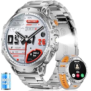FITFLEX Smart Watch Herren(2 Armbändern)-1000 mAh/1,85" Großes screen/Bluetooth-Anruf/120+... Sportuhr/IP68 wasserdicht/LED-Licht/Herzf... Fitnessuhr für Android iOS