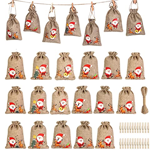 Sacos do calendário do advento do Natal 24 dias | 24 dias do calendário do advento 2022 saco de pres