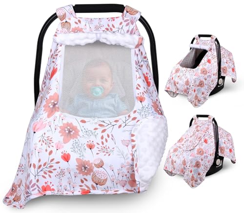 Image of Bnditeu Car Seat Cover Baby, Carseat Covers Baby with 2 Layers Breathable Zipper Windows, Windproof Infant Car Seat Cover, Kick-Proof Baby Carrier Cover for Baby Girl Newborn Essentials