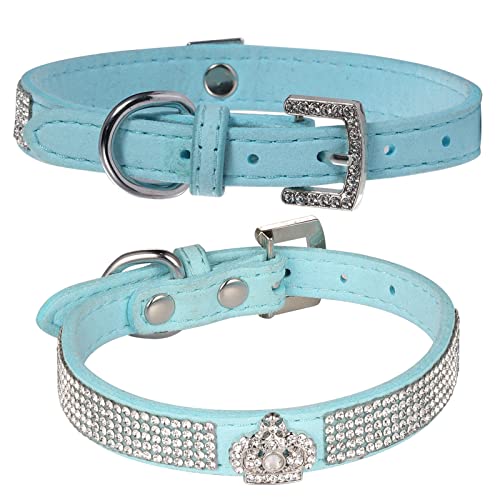 AOKSI Dog Cat Collars,Luxury Sparkly Silver Buckle and Bling Diamond with Rhinestone Crown Decoration Velvet Leather… - Image 4