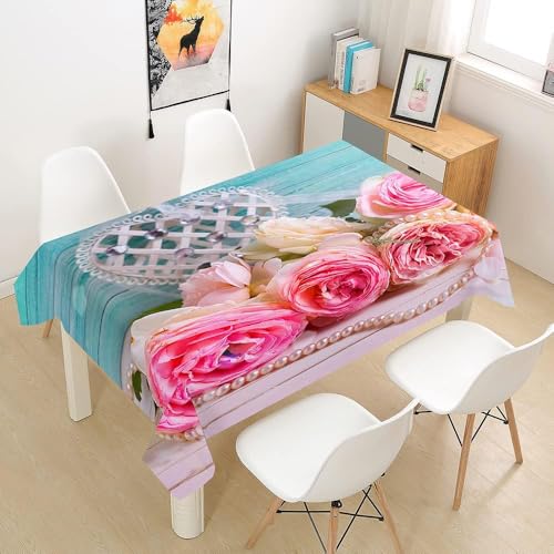 Aozhiswe Mantel Antimanchas Cuadrada Rosas Rosadas Mantel de Mesa Patrón de Rosa 140x140 cm Manteles Impermeable Poliéster Protector Comedor para Interior Exterior a/1203