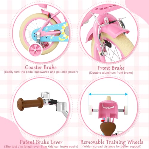 Image of Glaf Girls Bike Bicycle for 2-12 Years Old 12 14 16 20 inch Kids Toddler Bike with Training Wheels and Basket,Doll Seat, Kids Bike Bicycle for Gift