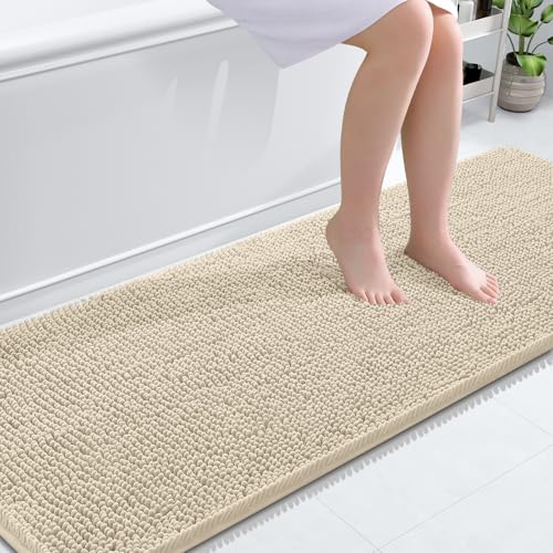 Image of OLANLY Bathroom Runner Rugs 70x24, Extra Soft Absorbent Chenille Bath Rugs, Rubber Backing Quick Dry, Machine Washable Long Bath Mats for Bathroom Floor, Tub and Shower, Home Decor Accessories, Sand
