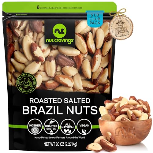 Image of NUT CRAVINGS - Brazil Nuts Roasted & Salted - No Shell, Whole (80oz - 5 LB) Bulk Nuts Packed Fresh in Resealable Bag - Healthy Protein Food Snack, Food Assortments