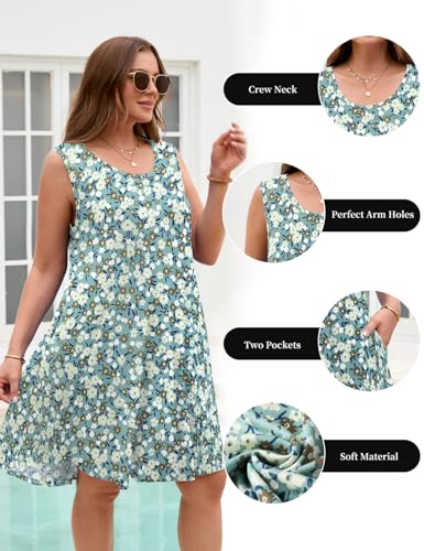 Image of JollieLovin Women Plus Size Curvy Summer Tank Sun Dresses Sleeveless Causal T-Shirt Dress Beach Swing Cover up(L-5X)