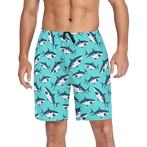 Pajama Shorts for Men Cute Cartoon Shark Pattern Men's Pajama Bottoms Mens Lounge Sleep Shorts with Drawstring Pockets L