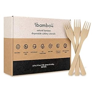 Bamboo Forks Set – 100 Biodegradable Utensils (100 Forks) | Reusable or Disposable Bamboo Flatware | Compostable Eco-Friendly Forks for Weddings, Camping, Parties