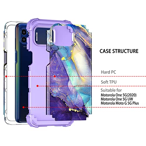 Rancase Compatible With Motorola Moto One 5G Case (2020),Moto G 5G Plus Case,Moto One 5G Uw Case,Three Layer Heavy Duty Shockproof Protection Hard Plastic Bumper +Soft Silicone Rubber Case,Purple #TOP2