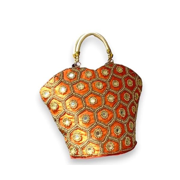 Rajasthani Style Royal Clutch Batwa Bag Khajoor Wristlets Ethnic Potli For Women's Zari Work Potli Bridal Potli Orange Colour dussehra/Diwali Earring Gift For Girls, GirlFreind, Mother, Sister, Lover - Image 4