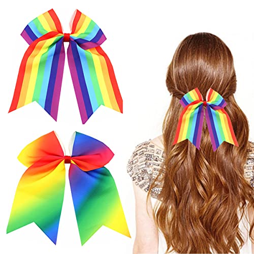 Pride Day Hair Bows Hair Ties Lgbt Rainbow Hair Scrunchies Ponytail Holders Handmade Hair Accessories For Women Girls Daily Wear Birthday Party Hairstyle Decorations 2Pcs #TOP12