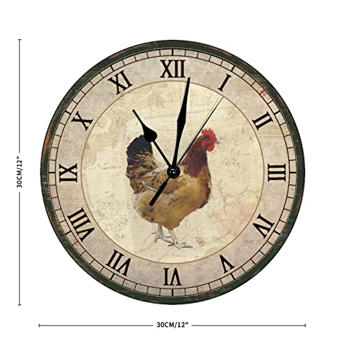 Horloge murale en bois rétro vintage poule rustique 30cm - 3
