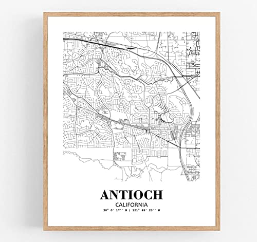 Eleville Wgn564 Kunstdruck, Motiv: Antioche, Kalifornien, Stadtansicht abstrakte Straße, moderne Karte, Kunstdruck, Poster, Wand, Büro, Heimdekoration, minimalistische Linie, Kunst, 20x25 cm Cover