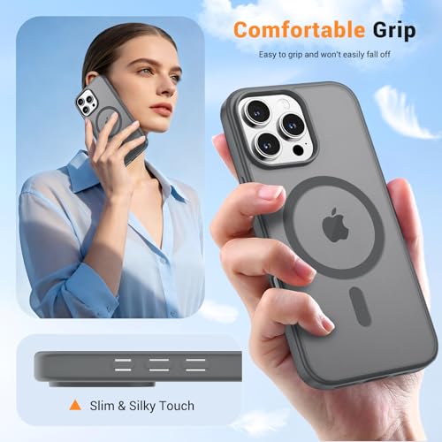 vnnink for iPhone 16 Pro Max Case,Magnetic Matte Military Grade Drop Protection Translucent Cell Phone Cover - Slim Rugged Durable Shockproof Bumper Case-Gray - image 7
