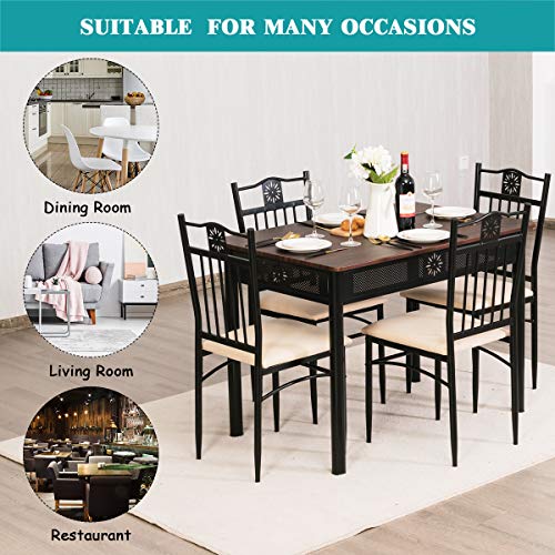 image for TANGKULA 5 Piece Dining Table and Chairs Set Vintage Retro Wood Top Me