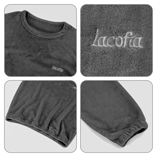 LACOFIA Kids Boys Pyjamas Sets Toddler Pjs Children Warm Fleece Loungewear Long Sleeve Nightwear Winter Outfit Pajamas Dark Gray 12-13 Years - Image 4