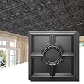 STICKGOO Black Drop Ceiling Tiles 2ft x 2ft, Glue Up Ceiling Panels 24 x 24in, Waterproof, Premium PVC to Prevent Breakage, 12 Pack Cover 48 Sq. Ft