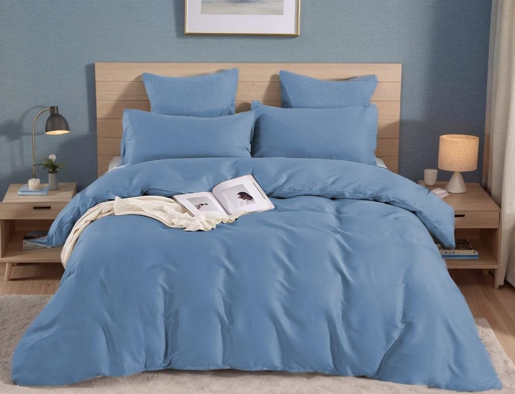 Etrexonline Juego de Funda Nórdica 4 Piezas Cama 150 Microfibra Suave Transpirable - 1 Funda Edredón 220x240 cm, 1 Bajera 150x200+30 cm y 2 Fundas de Almohada 50x75 cm (Pluma Azul) — view 19
