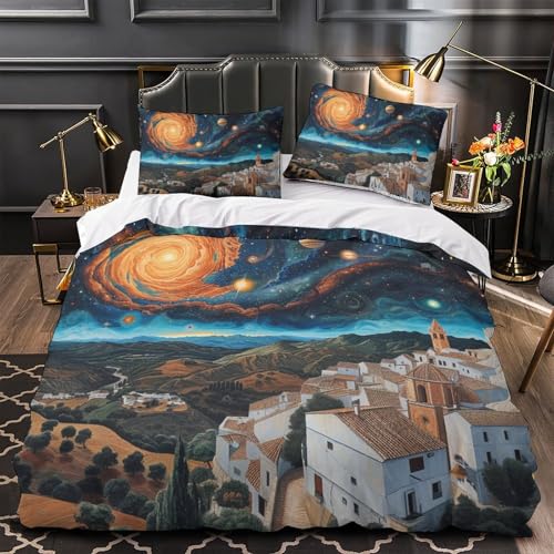 Housse de couette 3D ciel nocturne douce en microfibre avec fermeture éclair pratique king - 4