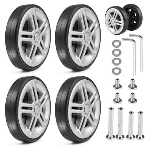 4 Piezas Ruedas de Maletas de Reemplazo, Negro, 56 x 12 mm Ruedas Recambio Maletas con Herramientas de Reparación, Plástico, Resistentes al Desgaste, Silenciosas, Repuesto Rueda Maleta de Equipaje