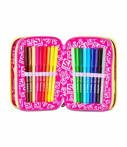 Sj Gang Style Jam Gang Astuccio Scuola 3 Zip, Fucsia Arancio, Portapenne Triplo Scomparto Completo Di Penne, Matite, Colori, Accessori Zaino, Scuola Elementare, Bambina - 4
