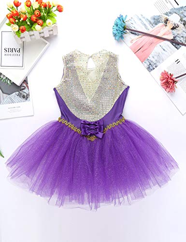 Jeeyjoo Kids Girls 3Pcs Cosplay Costume Circus Ringmaster Outfit Sleeveless Leotard Mesh Tutu Dress With Cape Set Purple 10 #TOP6