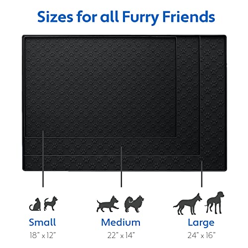 Mighty Monkey Silicone Pet Feeding Mat, Waterproof Placemat For Dog And Cat Bowls, Raised Edges, Prevent Water Spills And Food Messes On Floor, Paw Print Tray Mats, Dishwasher Safe, 18X12, Black #TOP5