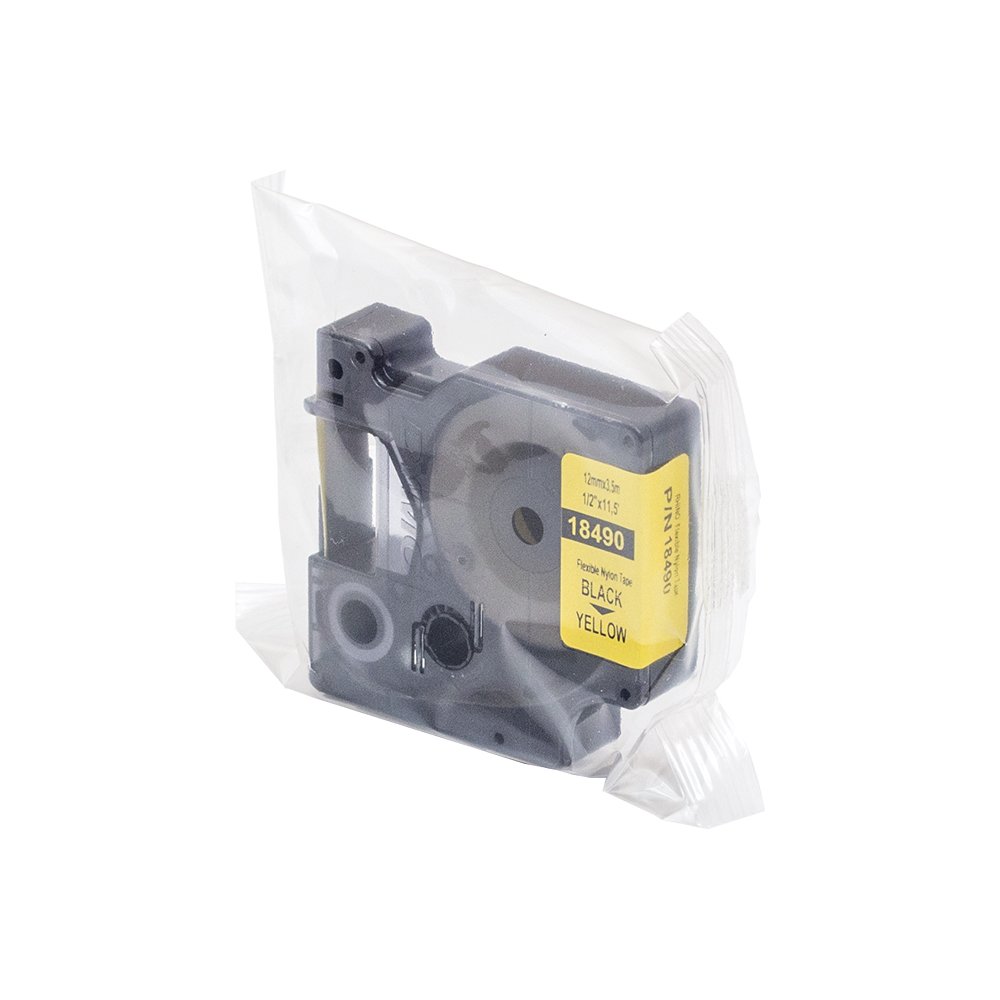 Dymo 18490 Rhino Industrieletiketten, flexibel, Nylon, 12 mm x 3,5 m, Schwarz auf Gelb, 5 Stück