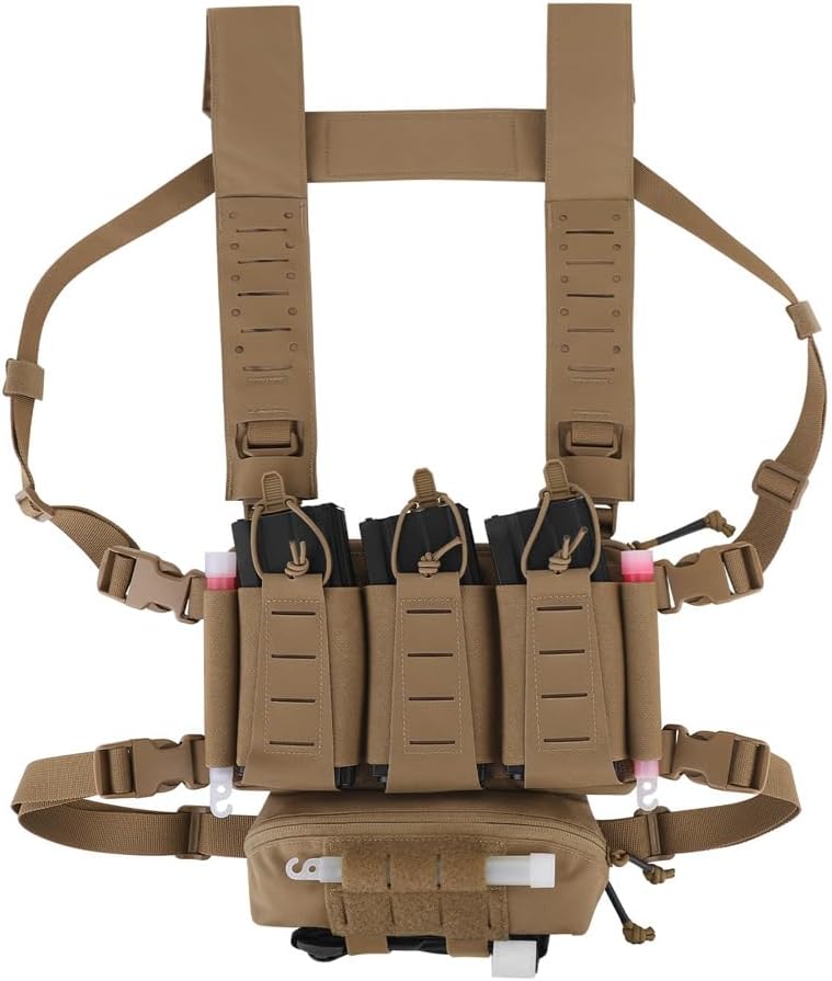 KRYDEX Tactical Chest Rig Triple Elastic 556 Magazine Pouch Placard with GP Pouch & Mini Drop Pouch &H Harness