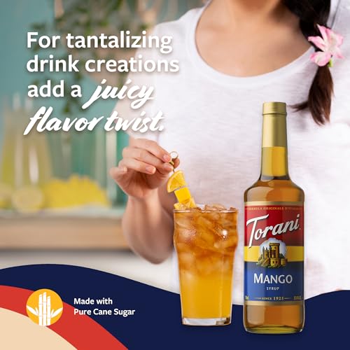 Image of Torani Mango Syrup for Drinks, Flavoring for Iced Tea, Lemonade, and Sodas, Glass Bottle with Pump Included, 25.4 Fl Oz