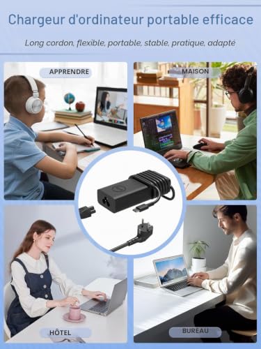 SLRIOYS 65W USB-C Power Compatible avec Dell Inspiron 5482 5582 7390 7440, Pro 13 14 16, XPS 13 12 14, Chromebook 3100 5190, Latitude 7400 7410 7440 7320 3410 3420 5430 5420 9420 Ordinateur Portable – vue 6