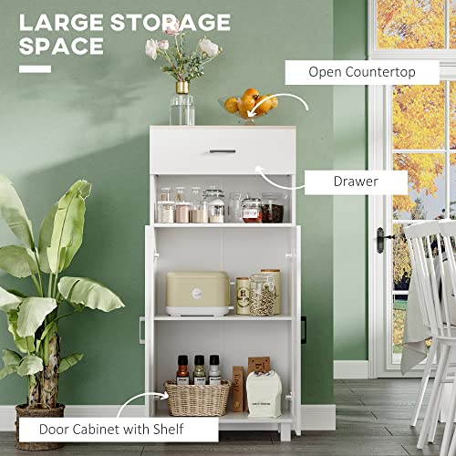 HOMCOM Sideboard, Nordic Storage Cabinet with Drawer, Doors and Open Countertop, Freestanding Kitchen Cupboard for Living Room, Dining Room, 130cm, White - Image 4