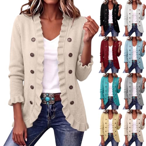 Women's Open Front Cardigan Sweater Ruffle Peplum Long Sleeve Knit Sweater - image 1